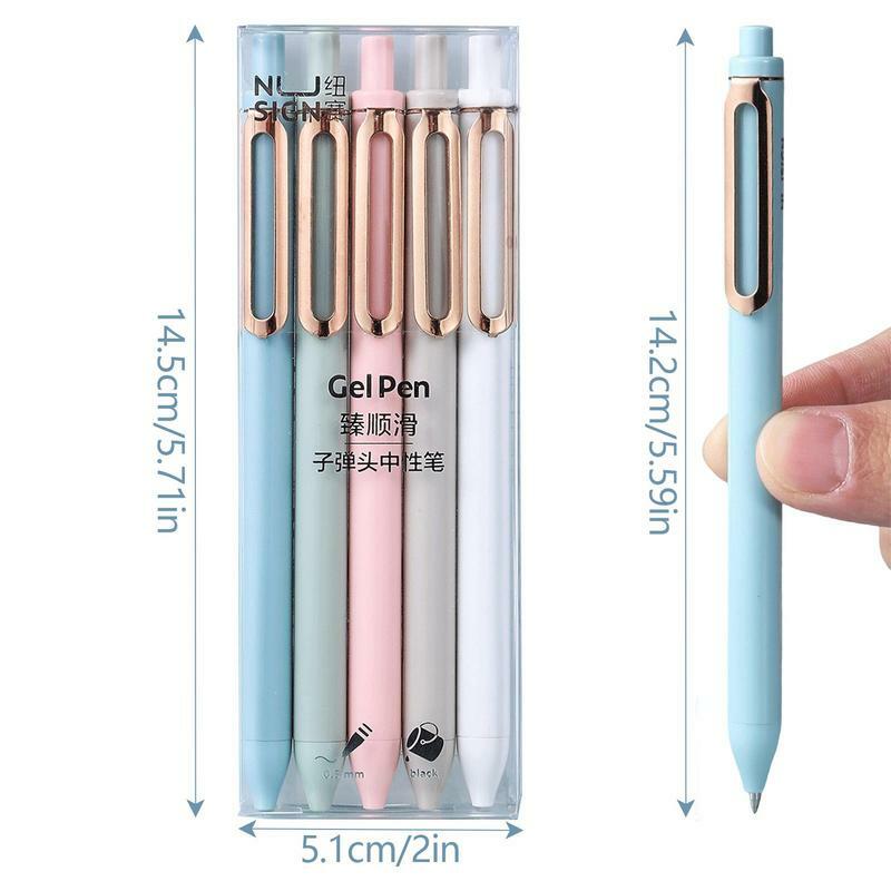 젤 볼펜, 0.5mm 미세 포인트 펜, 교체 가능한 리필 금속 클립 디자인, 고정밀, 여성 및 남성 노트, 5 개