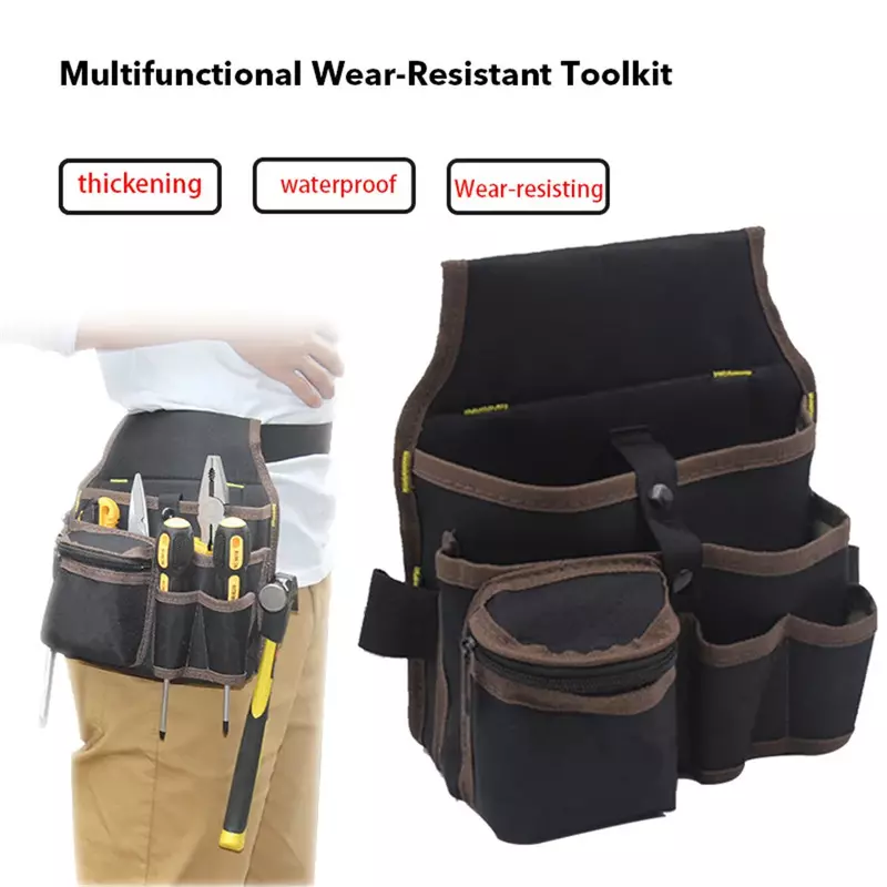 Tool Bag High Capacity 9 in 1 Premium Polyester Fabric Electrician Waist Belt Pocket Case