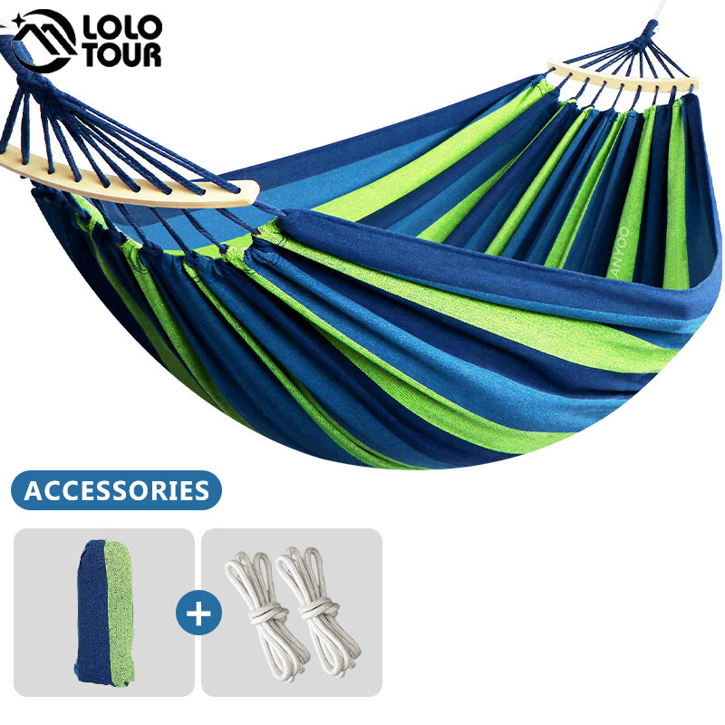 250*150cm 2 persone Outdoor Canvas Camping Hammock Bend Wood Stick steady Hamak Garden Park Swing Hanging Chair Hangmat blu rosso