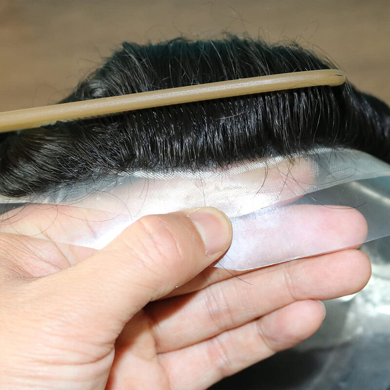 Парик мужской с мягкой кружевной полиуретановой основой, сменный капиллярный протез из натуральной лески для волос, дышащий
