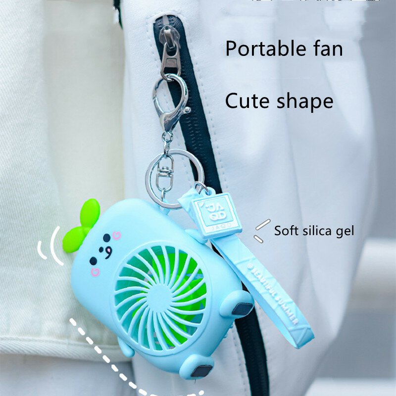 USB Mini Portable Fans Summer Student Small Fan Charging Rope Key Chain Portable Cute Cartoon Fan