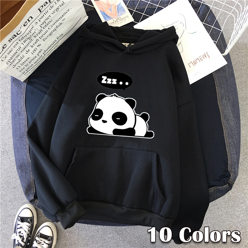 Hoodie motif Panda lucu baru Sweatshirt bertudung saku Harajuku pullover kasual musim semi Pria Wanita
