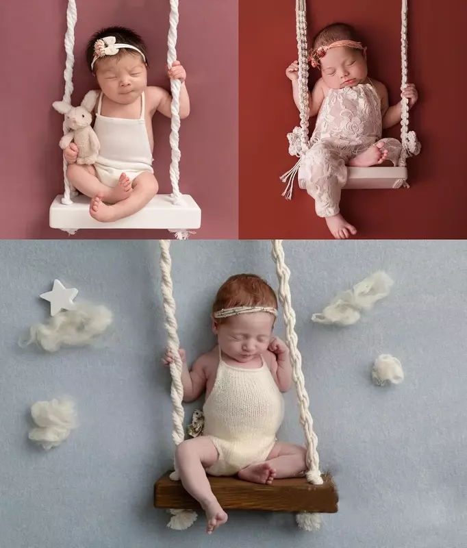 Columpio de madera para bebés, accesorios de fotografía para recién nacidos, silla para bebés, muebles para bebés, accesorios de fotografía