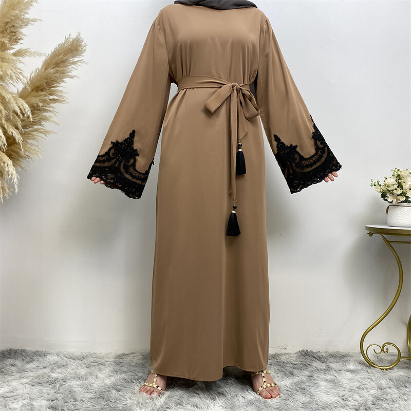 Islamic Turki Dubai abaya renda lengan panjang gaun pesta malam untuk wanita mode Muslim Jalabiya jubah kasual gaun Maxi Femme