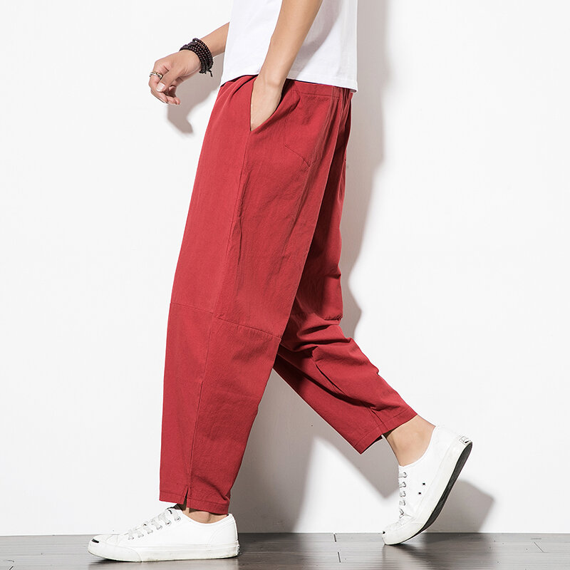Chinese 100% Cotton Harem Jogging Pants Men's Straight Sweatpants Men's Casual Spring and Summer Men's Outdoor Pants