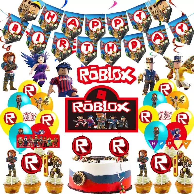 Taplak meja pesta ulang tahun baru dunia Virtual ROBLOX dekorasi pesta taplak meja piring peralatan makan sekali pakai anak perempuan anak laki-laki