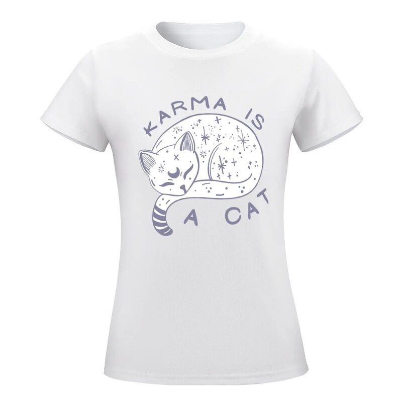 T-shirt Karma is a cat pour femmes, vêtements esthétiques, vêtements hiphélicoptère, médicaments d'été, t-shirts blancs