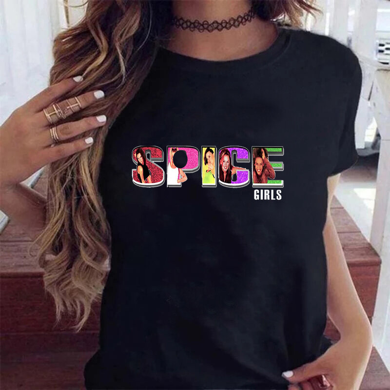 Spice Girls drukuj kobiety t-shirty śmieszne kreskówki koszulka z motywem Anime Harajuku graficzne koszulki letnie Casual koszulki z krótkim rękawem kobieta