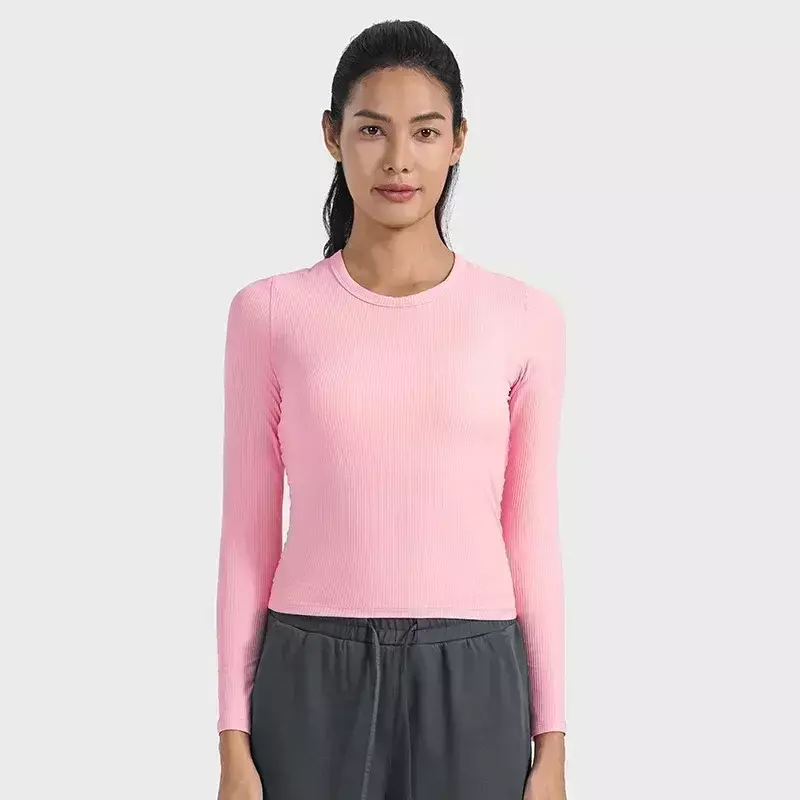 Lemon All It Takes Ribbed Slim Elastic Sports Long Sleeve Shirts Women Breathable Quick Drying Running Fitness T-shirt Top