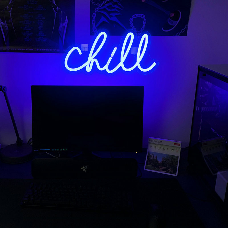 Chill Neon Sigh Cool Tone LED Lights, Art Letter, Wall Lamp, Light Up Sigh, Party Decoraion, Bar Bedroom, Home Decor, Logo