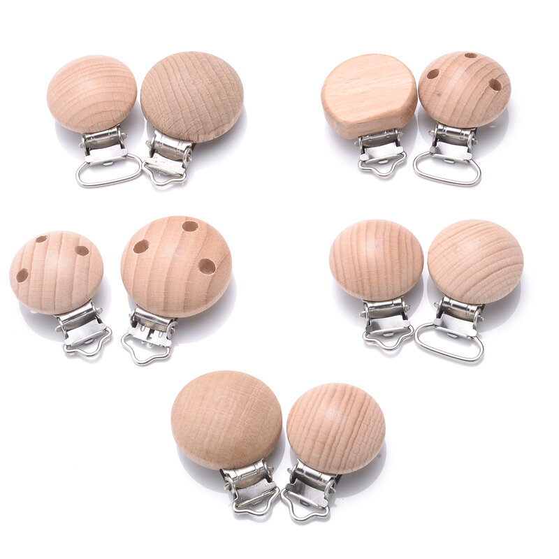 10Pcs Beech Wooden Pacifier Clip Baby Teether Soother Clasp Metal Nursing Accessories Chewable Teething Diy Dummy Clip Chains