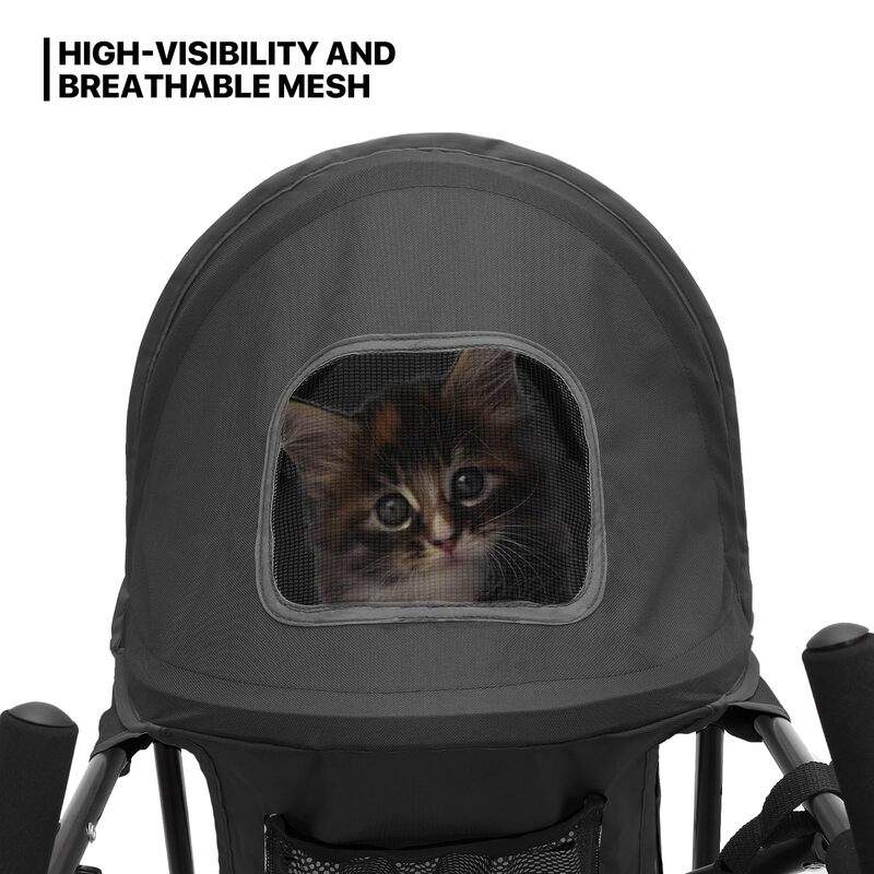 Black 4 Wheel Easy-Fold Pet Stroller with Sun Cover, Breathable Mesh, for Pet up to 22lbs
