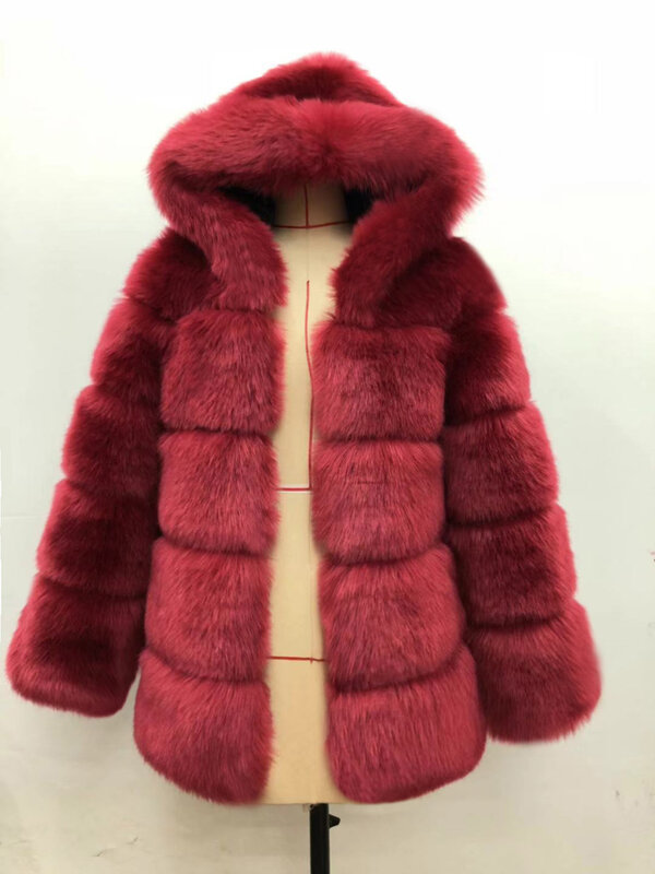 ZADORIN-abrigo de piel sintética para mujer, chaqueta gruesa y cálida de manga larga con capucha, de lujo, para invierno
