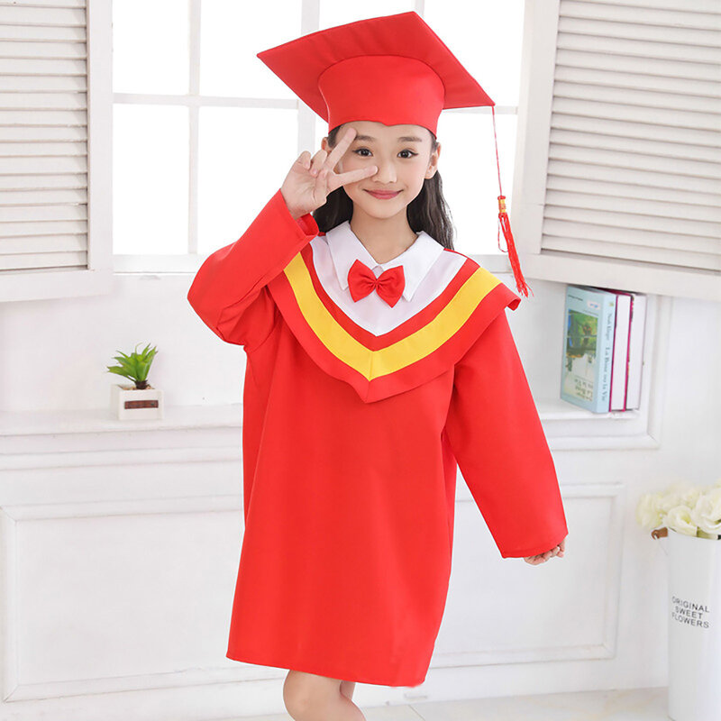 Odzież dla dzieci akademicka suknia suknia Unisex przedszkolna z czapką z frędzlami dla chłopców