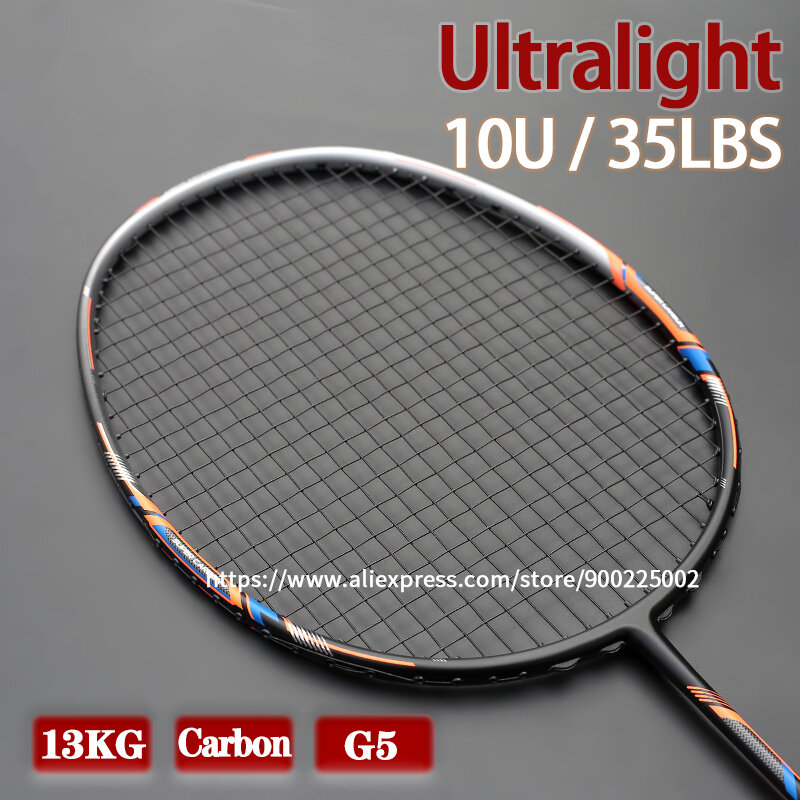 Full Carbon Fiber Strung Badminton Raquetes, 10U Tensão 22-35lbs, 13kg, Training Racquet, Speed Sports com sacos para adultos