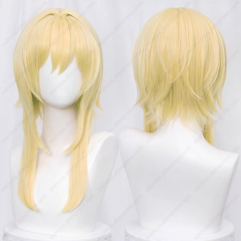 Traveler Aether Lumine Cosplay Wig 80cm/50cm Long Golden Wigs Heat Resistant Synthetic Hair Halloween Party Scalp Wigs