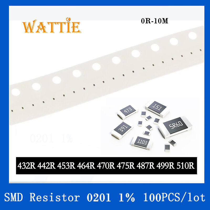 Резистор SMD 0201 1% 432R 442R 453R 464R 470R 475R 487R 499R 510R 100 шт./партия, чиповые резисторы 1/20 Вт 0,6 мм * 0,3 мм