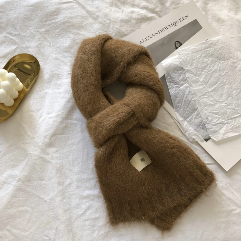 여성용 단색 따뜻한 니트 스카프, 한국 에디션 패션, 캐주얼 다목적 두꺼운 목, 여아 의류 액세서리, 겨울
