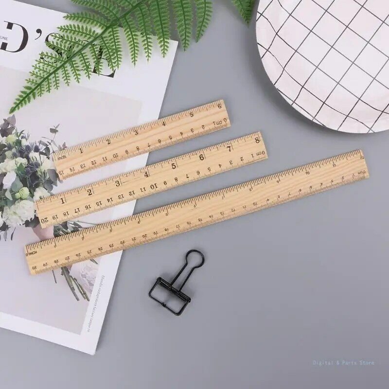 M17F Wooden Ruler 15/20/30cm Accurate Scale Drawing Picture School Crafts Projects