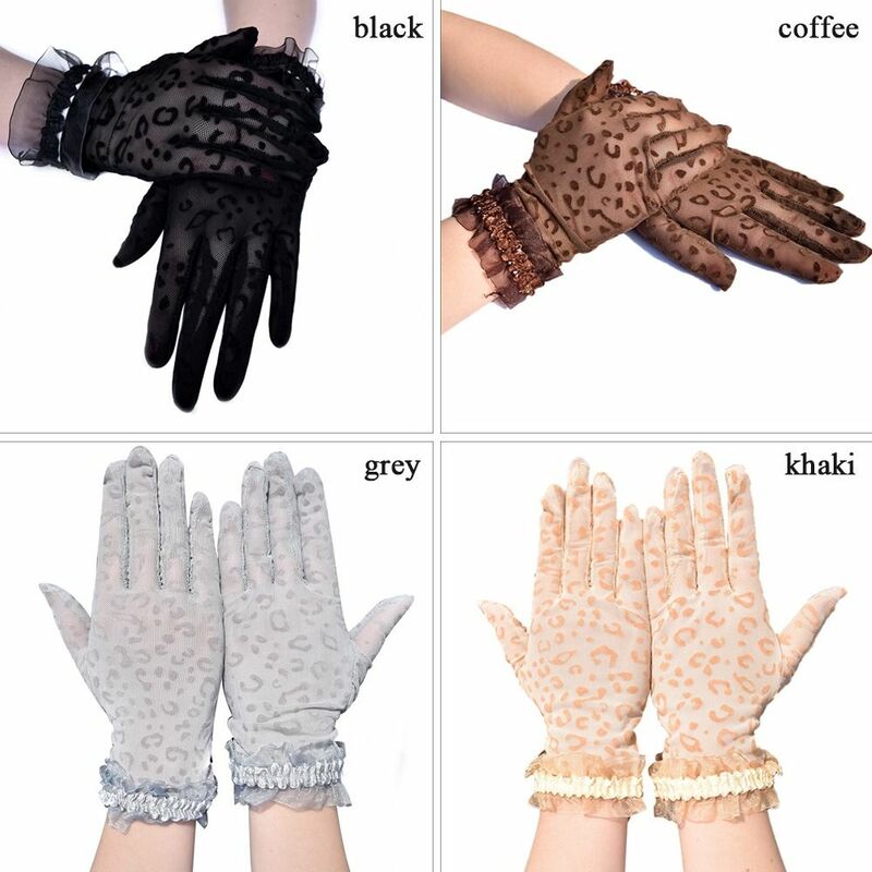 ถุงมือขับรถป้องกันรังสียูวีของผู้หญิงถุงมือลูกไม้ผ้ายืดถุงมือแบบทัชสกรีน