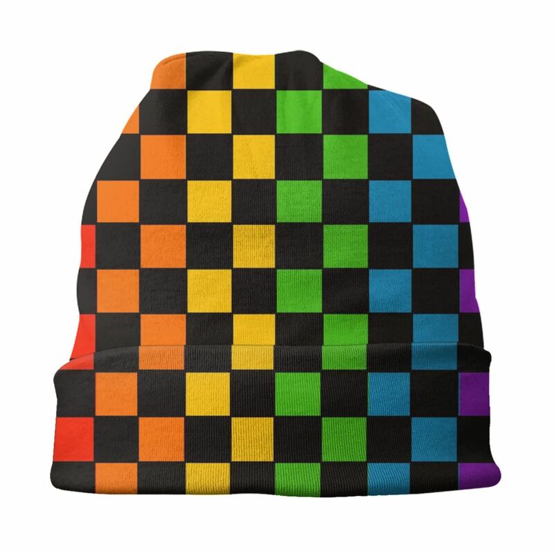 Радужная Шахматная шапка, зимняя теплая шапочка, женские вязаные шапки, уличные шапочки, облегающие шапки
