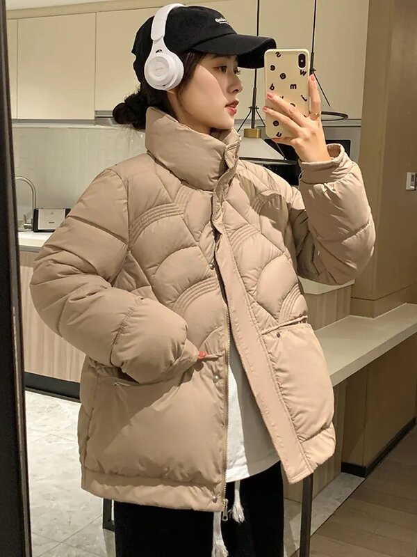 Jaket hangat katun wanita, mantel Puffer baru 2023, jaket katun musim dingin Korea, pakaian luar longgar, mantel empuk katun hangat tebal