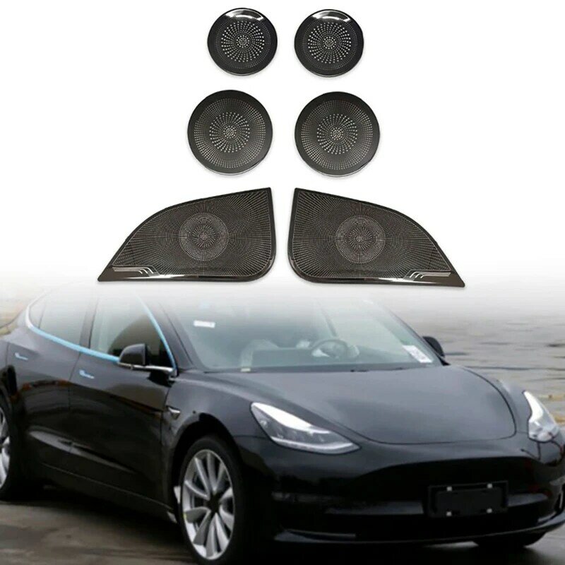 Panel de Audio para puerta delantera y trasera de coche, cubierta de bocina de acero inoxidable, 2 piezas, pilar A, para Tesla Model 3/y