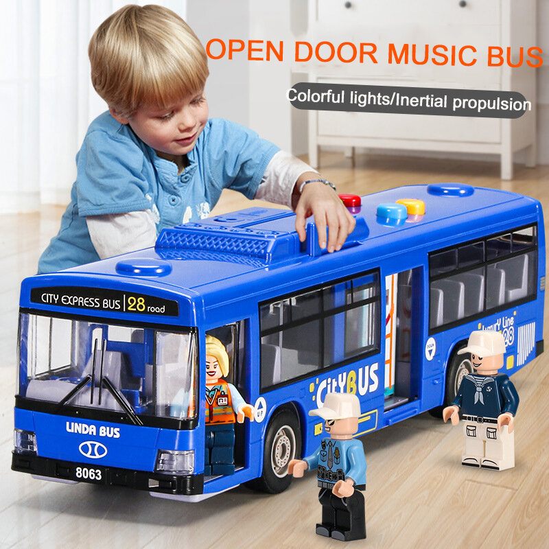 Autobús de simulación de gran tamaño resistente a caídas, modelo de autobús de inercia de música ligera, coche extraíble, juguetes educativos, regalos