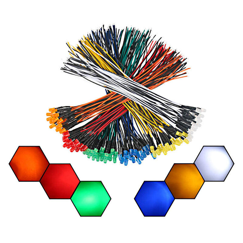 Lumières de diode LED précâblées, flash rapide et lent, diode électroluminescente RVB, lampe de 5mm, projets de bricolage, blanc, rouge, vert, bleu, orange, jaune, 12V, 25 pièces