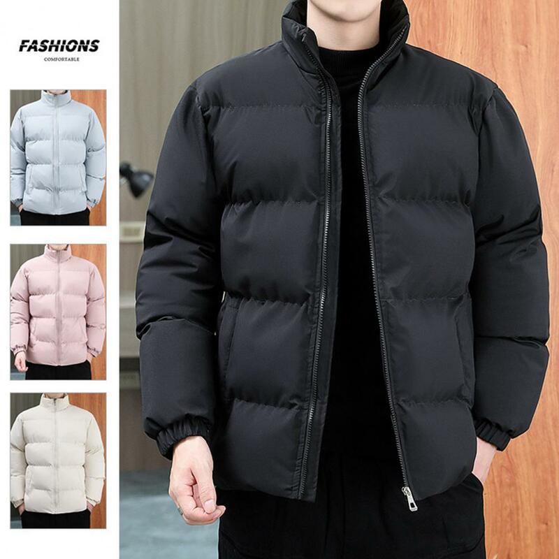 Jaqueta masculina de gola de algodão manga comprida, casaco de inverno, bolsos, zíper, streetwear hip-hop
