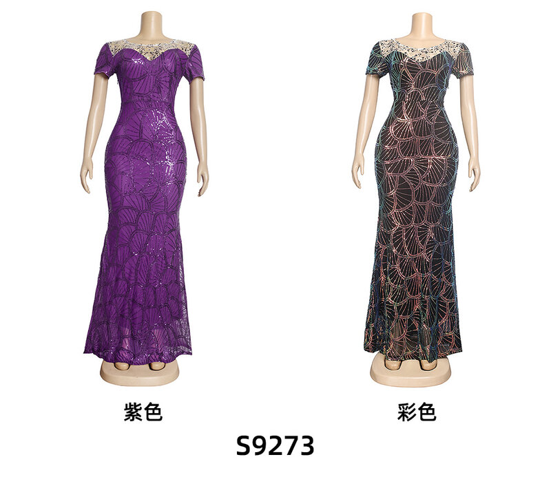African Round Neck Socialite Private Dress Lace Patchwork Women's Plus-size Dress Son S9273