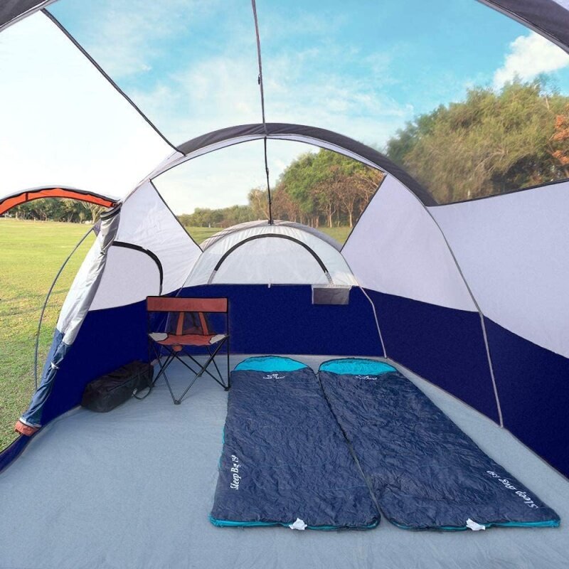 CAMPROS CP 텐트, 8 인용 캠핑 텐트, 내후성 가족 텐트, 대형 메쉬 창문 5 개, 이중 레이어 분할 커튼 S