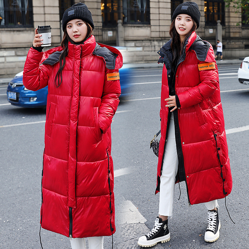 Cappotto da neve imbottito giacca calda piumino lucido inverno donna cappotto impermeabile oversize spesso lungo parka con cappuccio Jaqueta Feminina