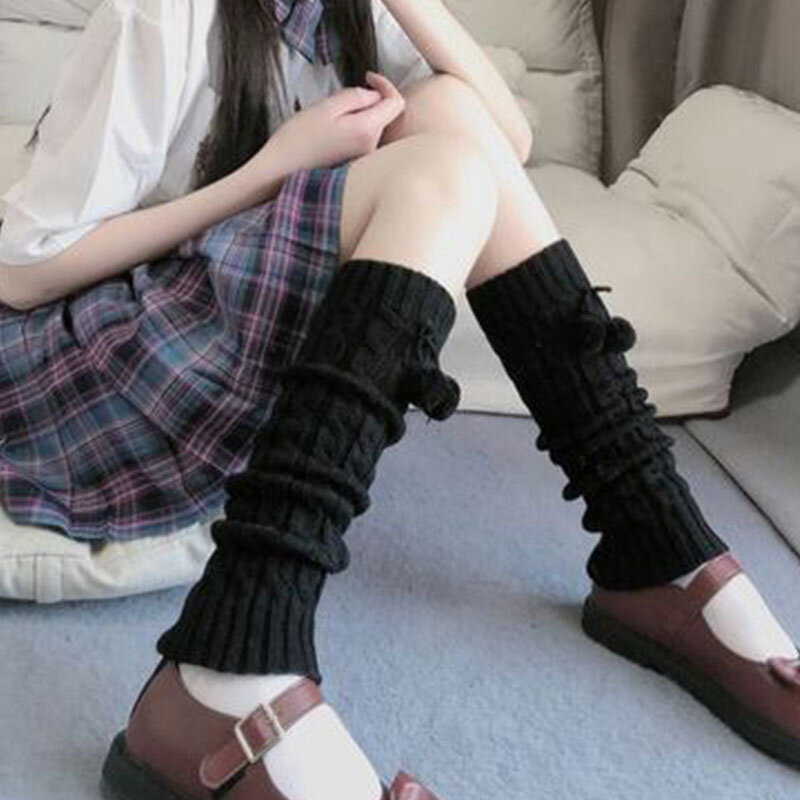 Mới Ở Phụ Nữ Cô Gái Chân Ấm Mùa Thu Và Mùa Đông Ấm Lolita JK Dệt Kim Quả Cầu Tất Tay Gothic Punk Y2K Cao giày Boot Cổ