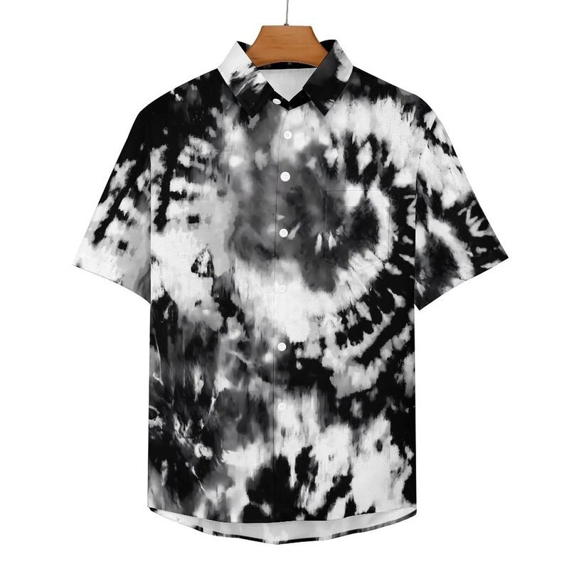 Wit Zwart Tie Dye Casual Shirts Abstracte Kunst Vakantie Shirt Zomer Harajuku Blouses Mannen Print 3xl 4xl