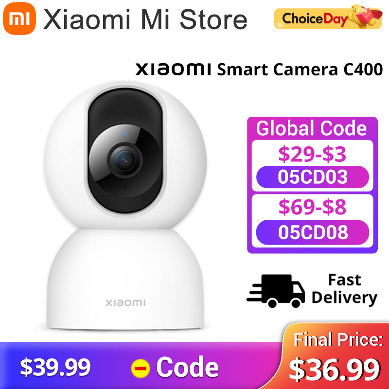 スマートセキュリティカメラ,Xiaomi-C400 kのクラリティ,4mp,2.5 ° 回転,AI人間検出,Google Home,alexa,グローバルバージョン,360