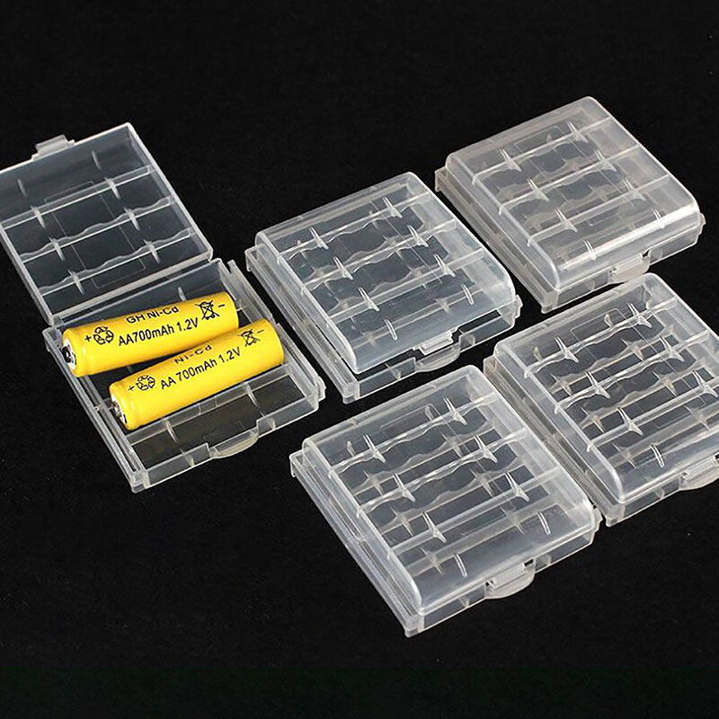 1PCS Battery Storage Box Hard Plastic Case Cover Holder Protecting Case With Clips For AA AAA Battery Storage Box Translucent