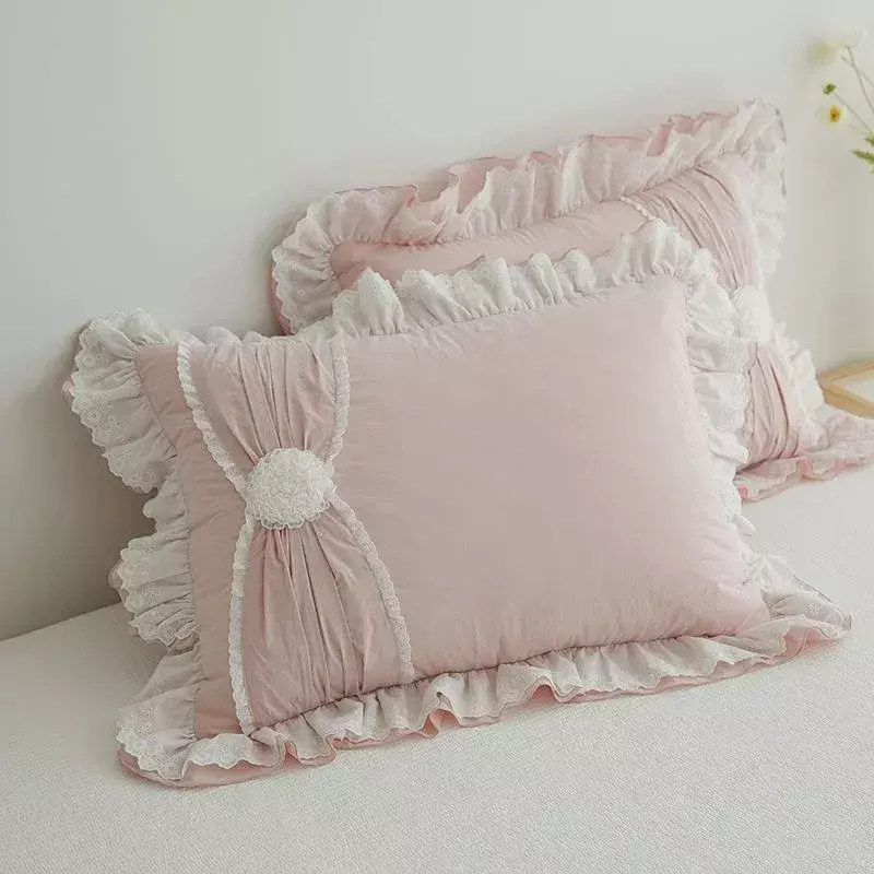 Biała/różowa/zielona poduszka z falbanką Sham dekoracyjne bawełniane poszewki na poduszki z niewidocznym zamkiem błyskawicznym europejska księżniczka poszewka na poduszkę 48*74cm