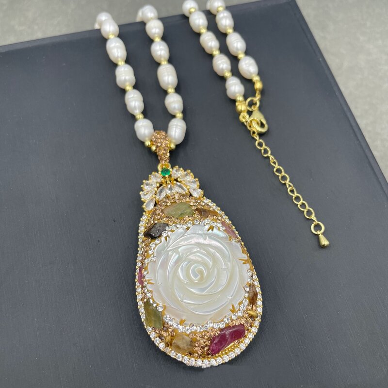 Женское Ожерелье MVN059, цепочка для свитера с жемчужинами и натуральным цветком, 2024