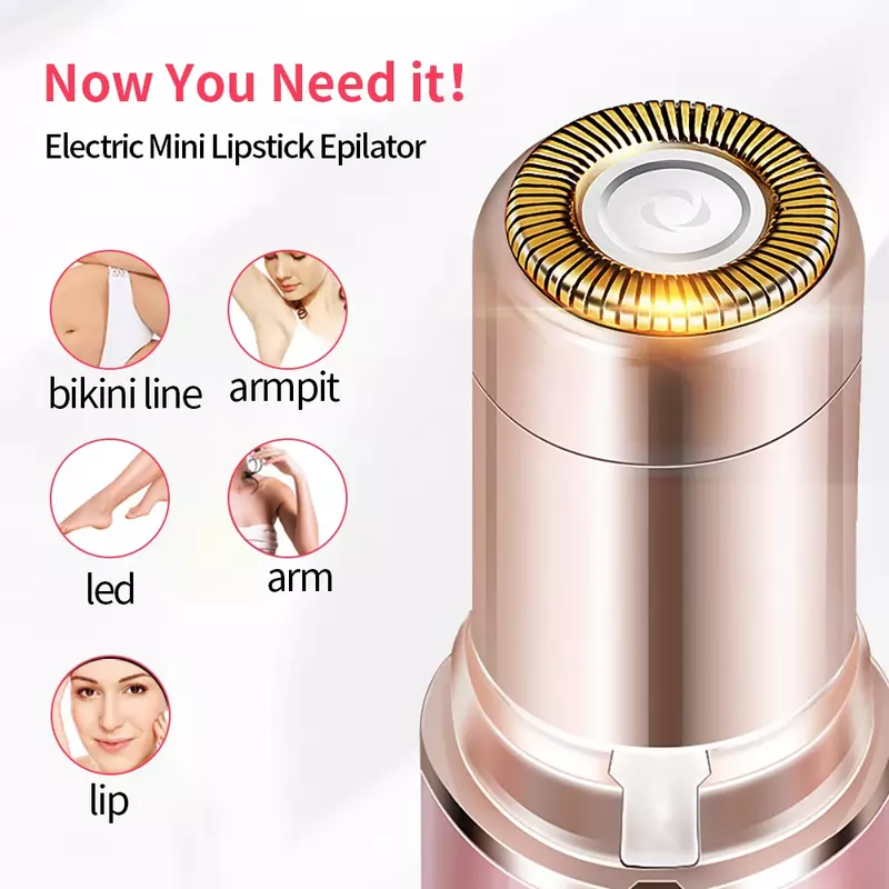 전기 눈썹 트리머 미니 눈썹 제모기 얼굴 립스틱 모양 제모 휴대용 여성용, 통증 없는 면도기 도구