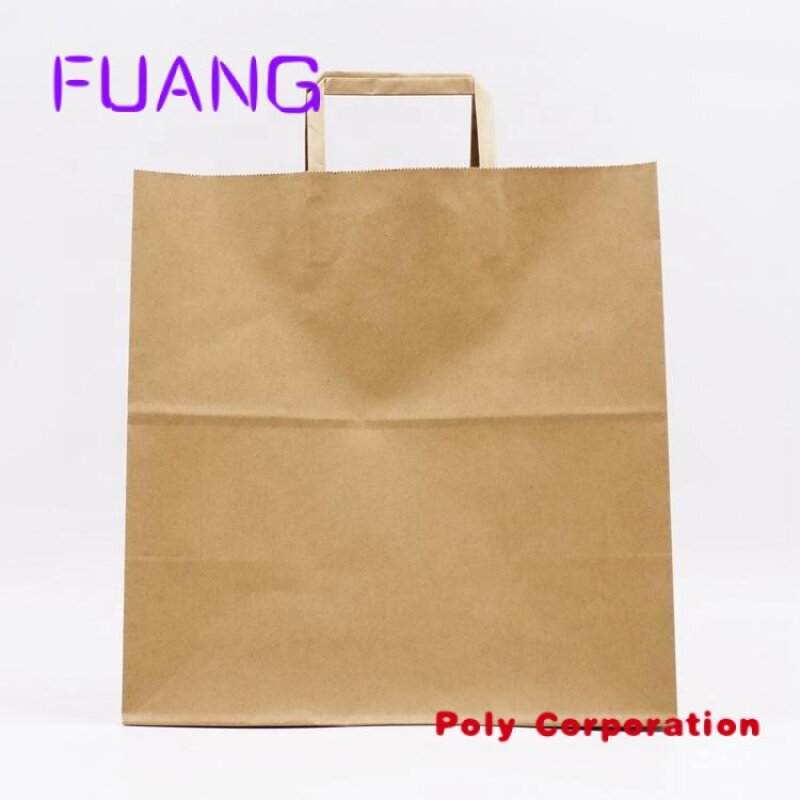 Custom  Flat Fold Handle Durable Using Biodegradable Kraft Paper Packing Bags With Handle