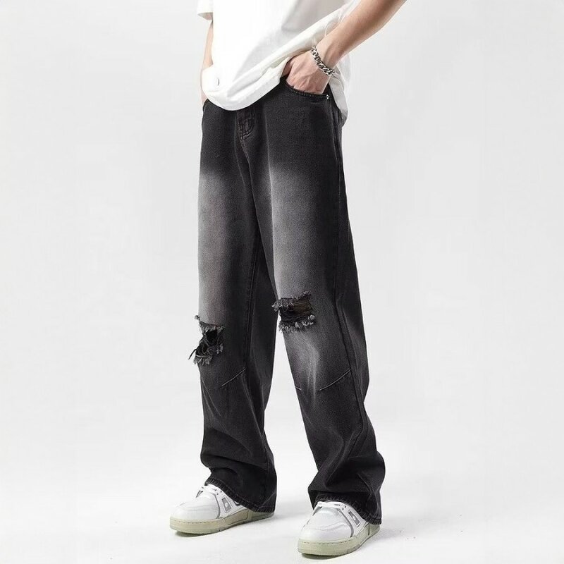 Pantalones vaqueros Retro Vintage para hombre, vaqueros de pierna recta y holgados, versátiles, a la moda, estilo callejero, 2024