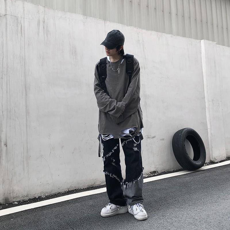 Herren Jeans Hosen mit Loch lässig Vintage gerade Bein koreanische Mode Streetwear Harajuku Hose
