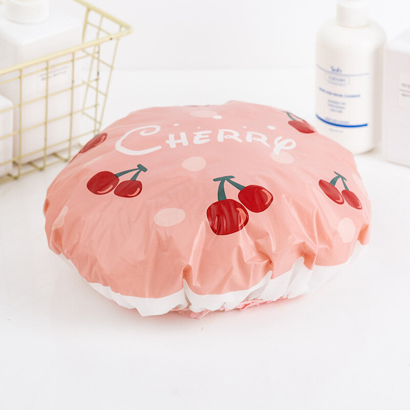 Cappello da bagno rosa ciliegia addensare impermeabile e paraolio donna Spa forniture per parrucchieri cuffia da doccia accessori per il bagno all'ingrosso