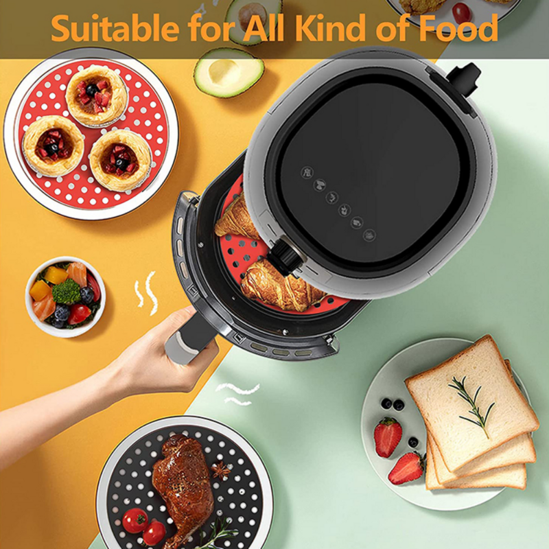 Reusable Silicone Air Fryers Mat Liner Non-Stick Steamer Pad Baking Inner Liner Cooking Mat for Kitchen Accessories Round Square