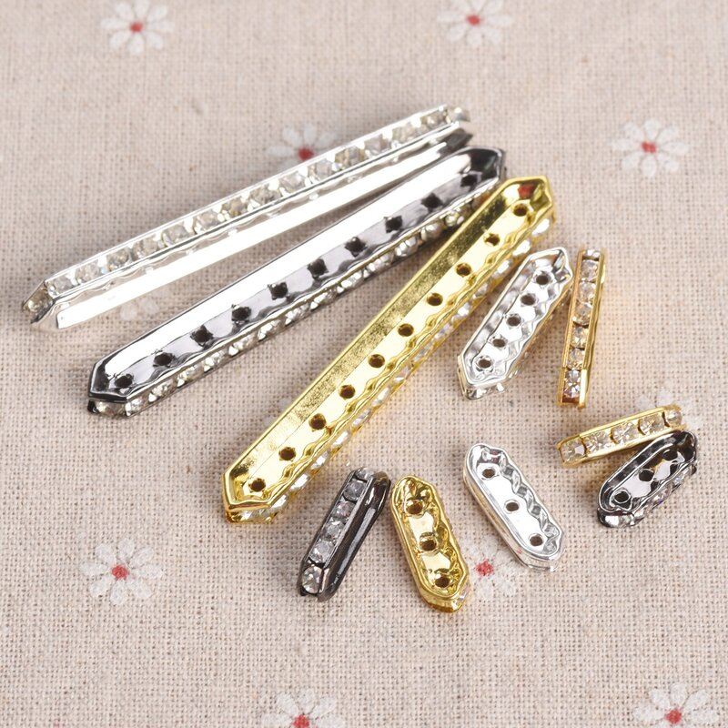 10pcs 3/5/10 Holes 18x7mm 27x8mm 70x9mm Copper Alloy Metal Crystal Glass Rhinestones Loose Spacer Beads for Jewelry Making DIY