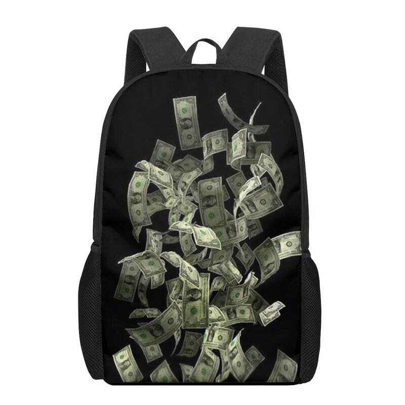 Dólar dólar dinheiro 3d padrão saco de escola para crianças meninas meninos sacos de livro casual crianças mochila meninos meninas mochilas bagpack