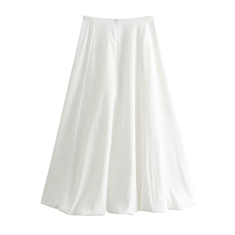 TRAF High Waisted Midi Skirt A-LINE Mid-Calf Loose Fit Hem Casual Purity Simplicity