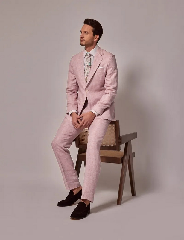 Beige Sommer Leinen elegante Männer Anzug Mode Smart Casual Slim Fit Blazer Business hochwertige benutzer definierte 2 Stück Set Kostüm homme