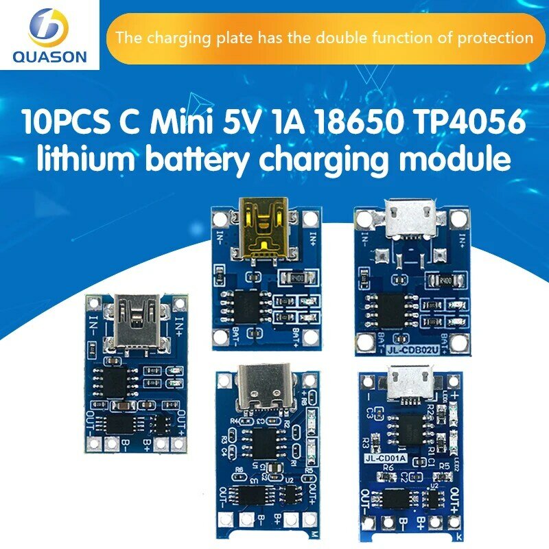 타입-c/마이크로 USB 5V 1A 18650 TP4056 리튬 배터리 충전기 모듈 충전 보드, 보호 이중 기능 1A 리튬 이온
